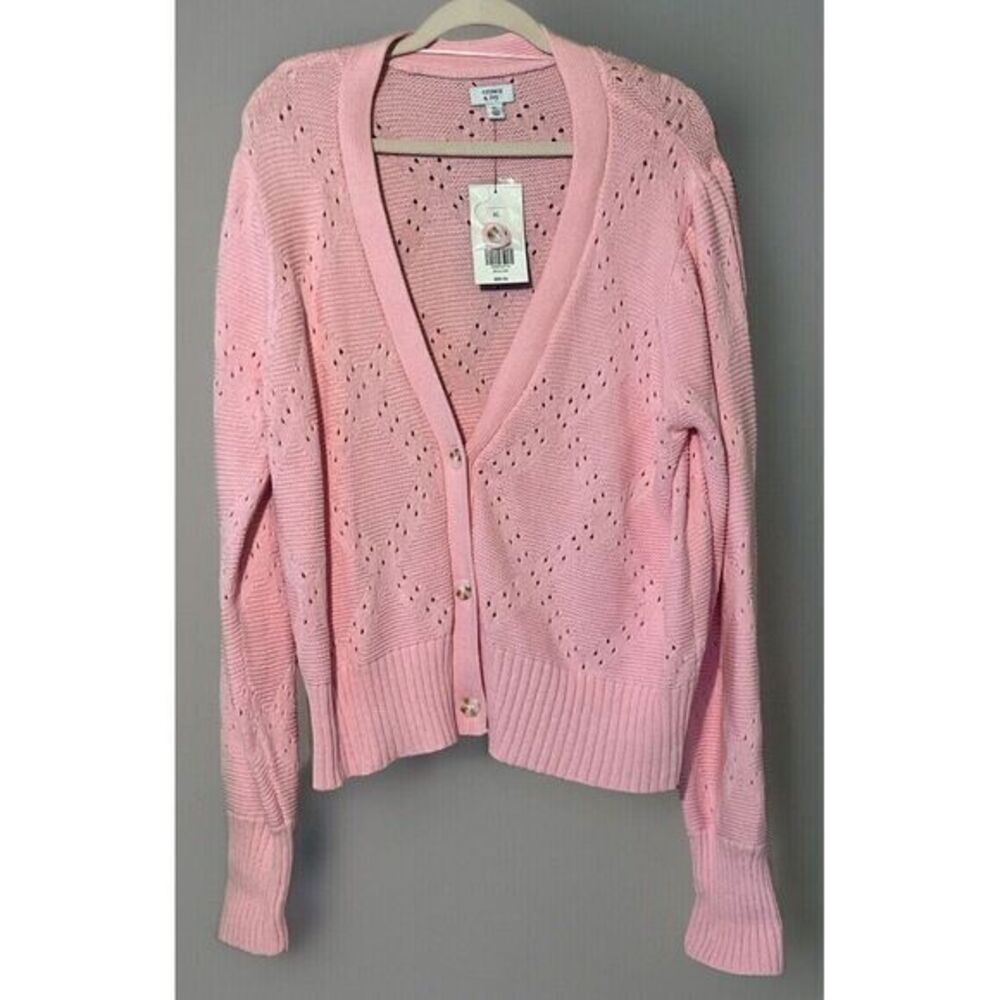 Ladies‎ Crown & Ivy Cotton Button Up Pink Sweater Size XL